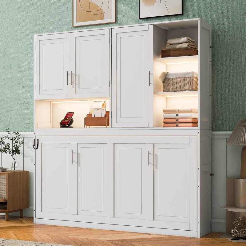 Roomfitters Twin Wall Murphy Bed with Top Cabinet Shelves Space Saving Design MDF