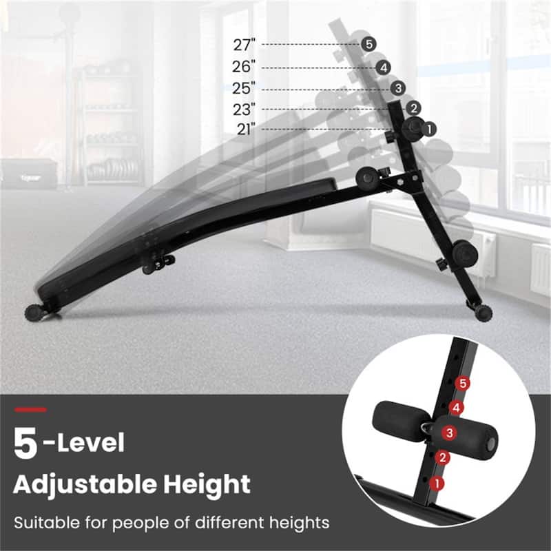 Adjustable Sit-Up Bench Home Gym Exercise Equipment 5 Heights - 50" x 20.5" x 21"-27"