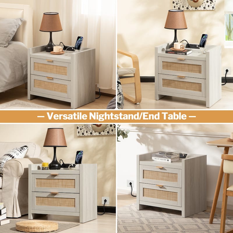 SICOTAS Farmhouse Set of 2 Nightstand with Charging Station and Drawers