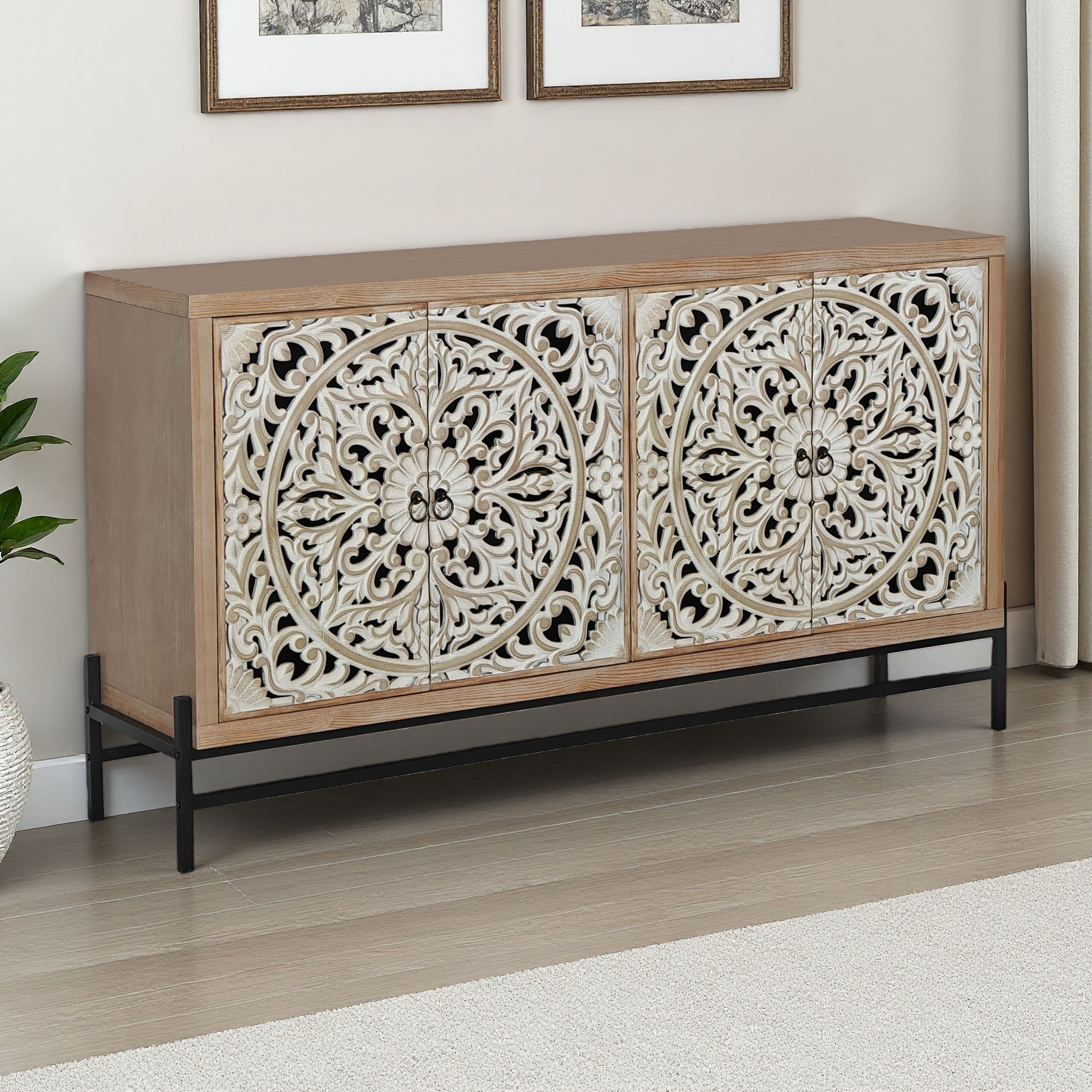 Wooden Sideboard Storage Cabinet with Metal Base