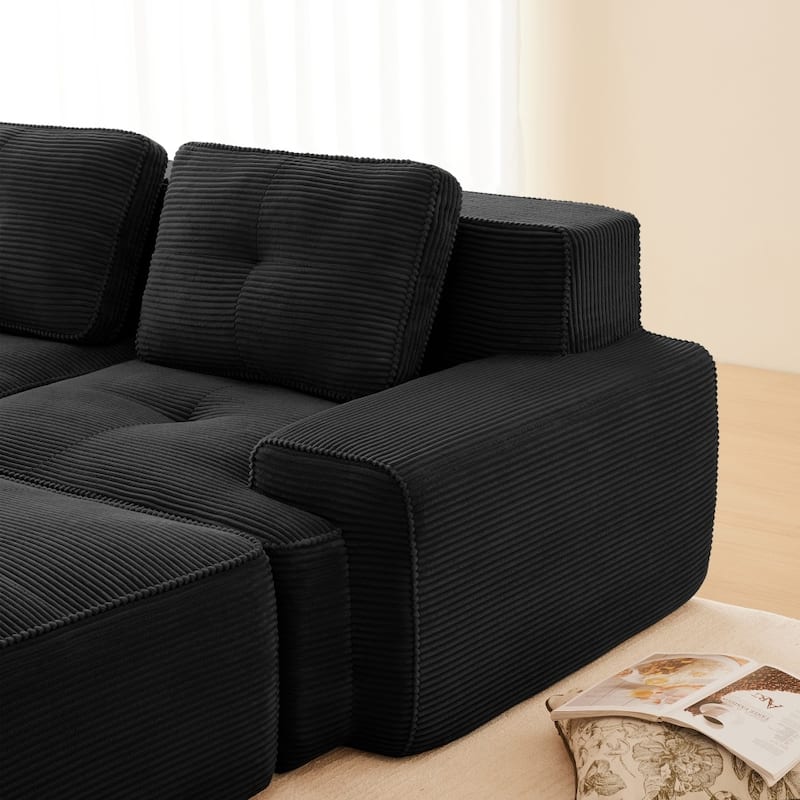 L-Shaped Premium Modular Corduroy Sectional Sofa with Movable Ottoman