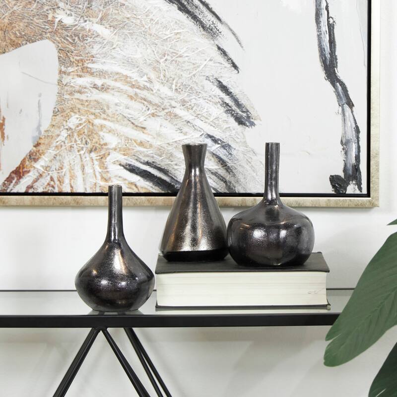 CosmoLiving by Cosmopolitan Gold, Silver or Black Aluminum Metal Vase with Varying Shapes (Set of 3)