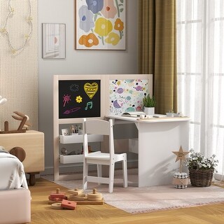 3 in 1 Kids Table and Chair Set with Shelves,Foldable Blackboard ...