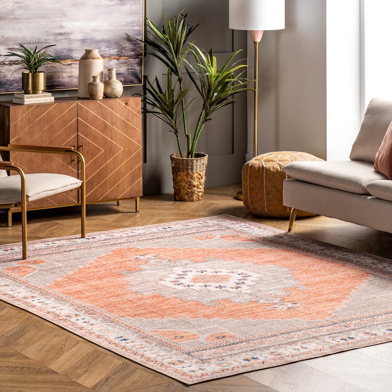 Nuloom Alicia SpinClean Machine Washable Medallion Area Rug - 8' x 10' - Rust