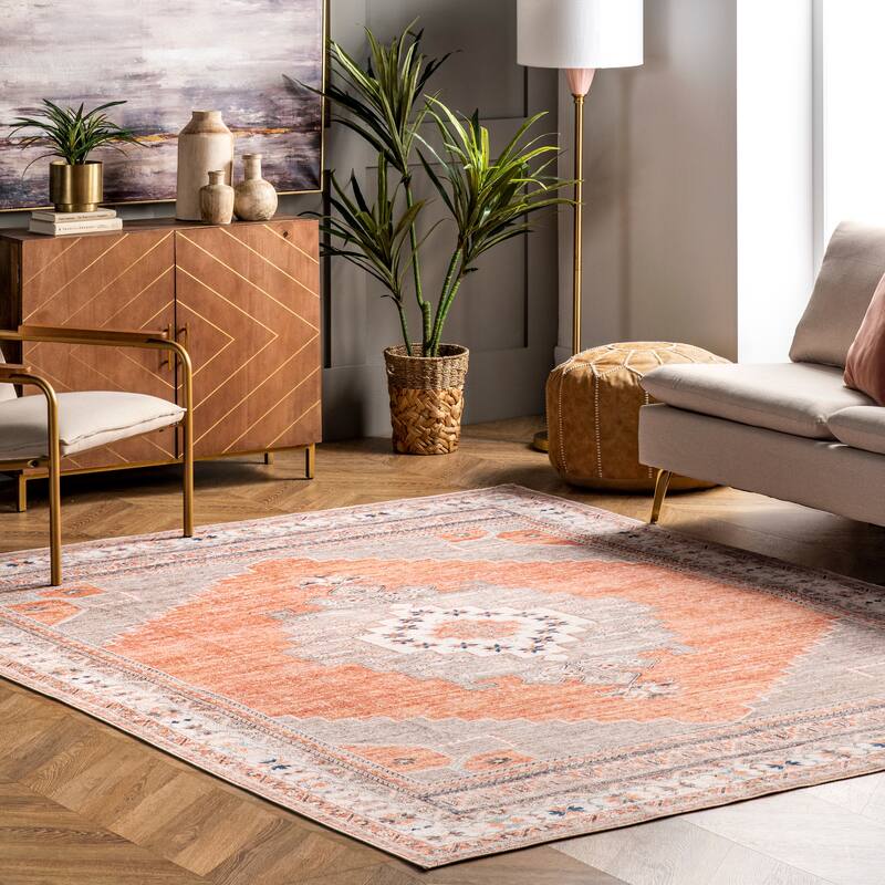 Nuloom Alicia SpinClean Machine Washable Medallion Area Rug - 4' x 6' - Rust