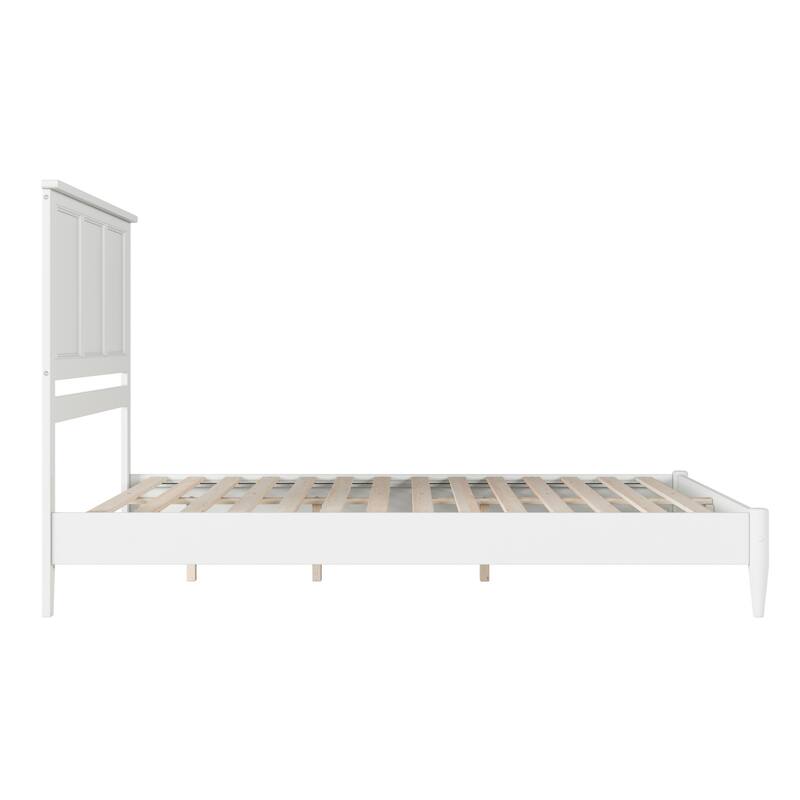 Queen Size Platform Bed - Solid Wood Low Profile Bed Frame with USB Charger - White Finish