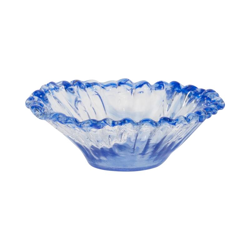 Decorative Round Glass Obmre Bowl - Home Decor - 14", Blue & Clear