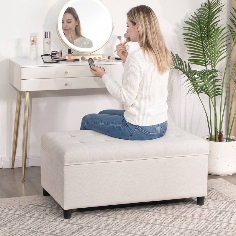 Adeco 35" Tufted Rectangular Storage Ottoman Bench