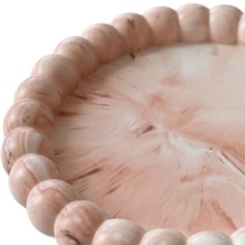 HomeRoots 6" Pink And White Resin Marbleized Handmade Round Trinket Tray - 5.50 in. x 0.75 in. x 5.50 in.