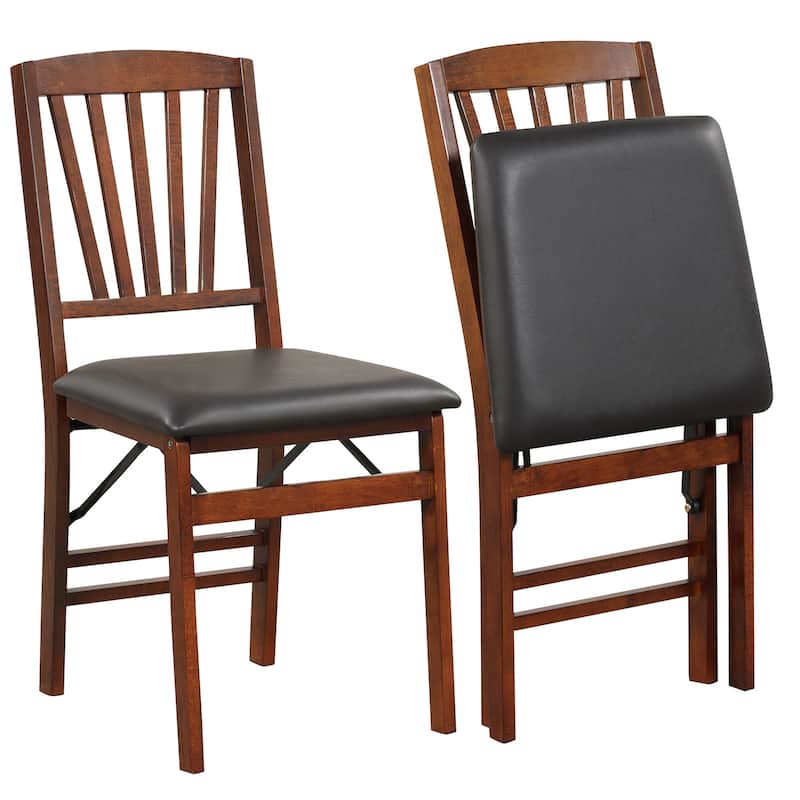 Set of 2 Folding Dining Chairs with PU Leather Seat and Solid Wood Frame for Small Spaces - 19.5" x 16" x 34"