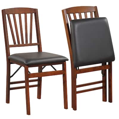 Set of 2 Folding Dining Chairs with PU Leather Seat and Solid Wood Frame for Small Spaces - 19.5" x 16" x 34"
