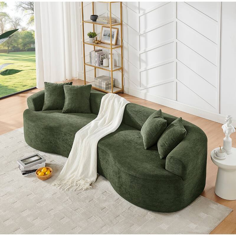Modern Cloud 4 Seater Sectional Curved Sofa, Minimalist Compression Living Room Couch, No Assembly Needed, Chenille