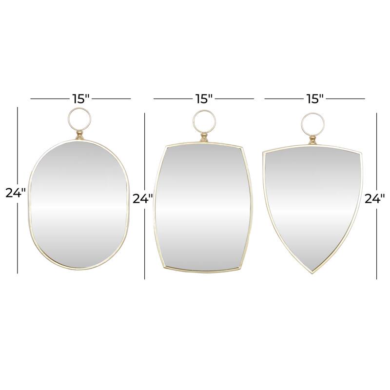 Wooden Handmade Varying Shapes Wall Mirror with Ring Top - Set of 3 Gold - Roche River Decor