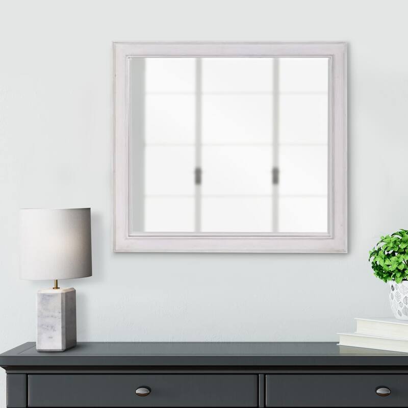 42 Inch Wall Mirror, Molded Sleek Wood Frame, White