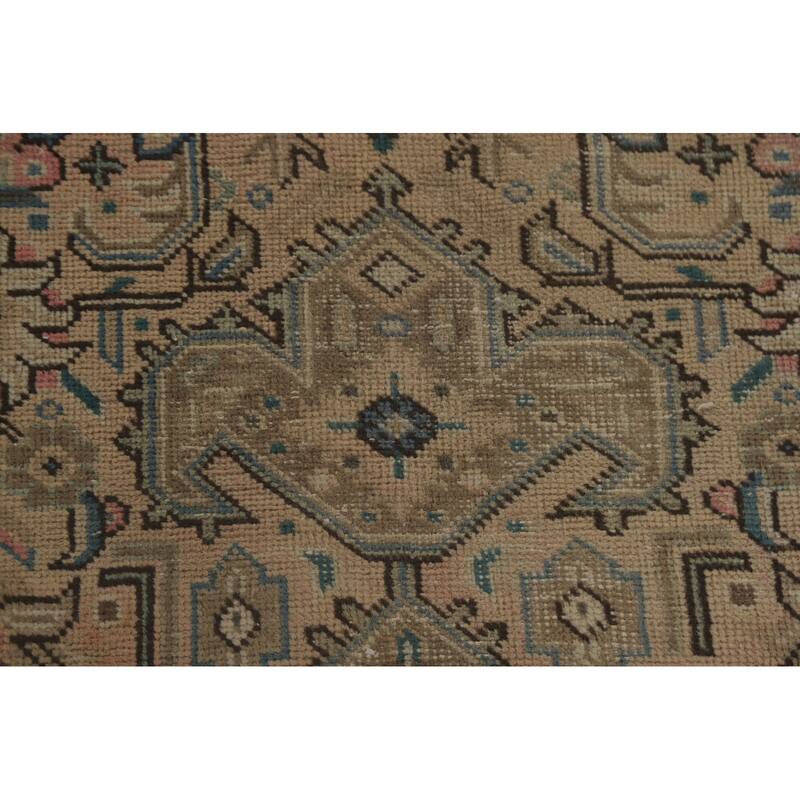 Geometric Tabriz Distressed Persian Vintage Rug Handmade Wool Carpet - 7'10" x 10'9"