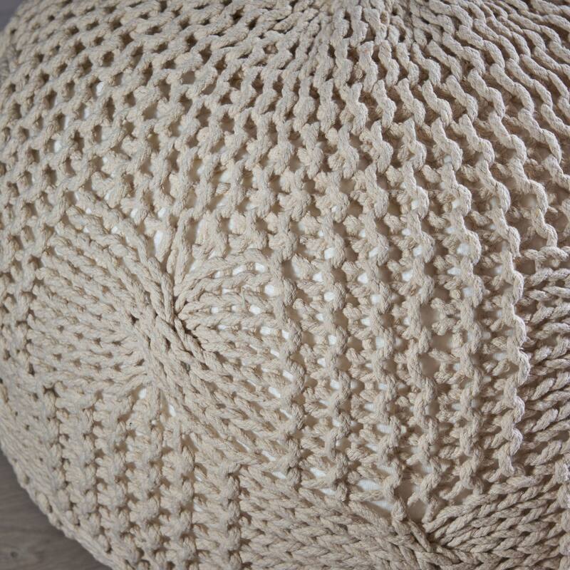 Cotton Round Pouf，Siutable For Your Living Room, Bedroom Or Entryway - Beige - Large