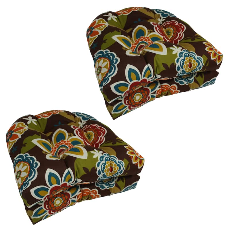 19-inch Rounded Back Tufted Indoor/Outdoor Chair Cushions (Set of 4) - 19" x 19" - Annie Chocolate