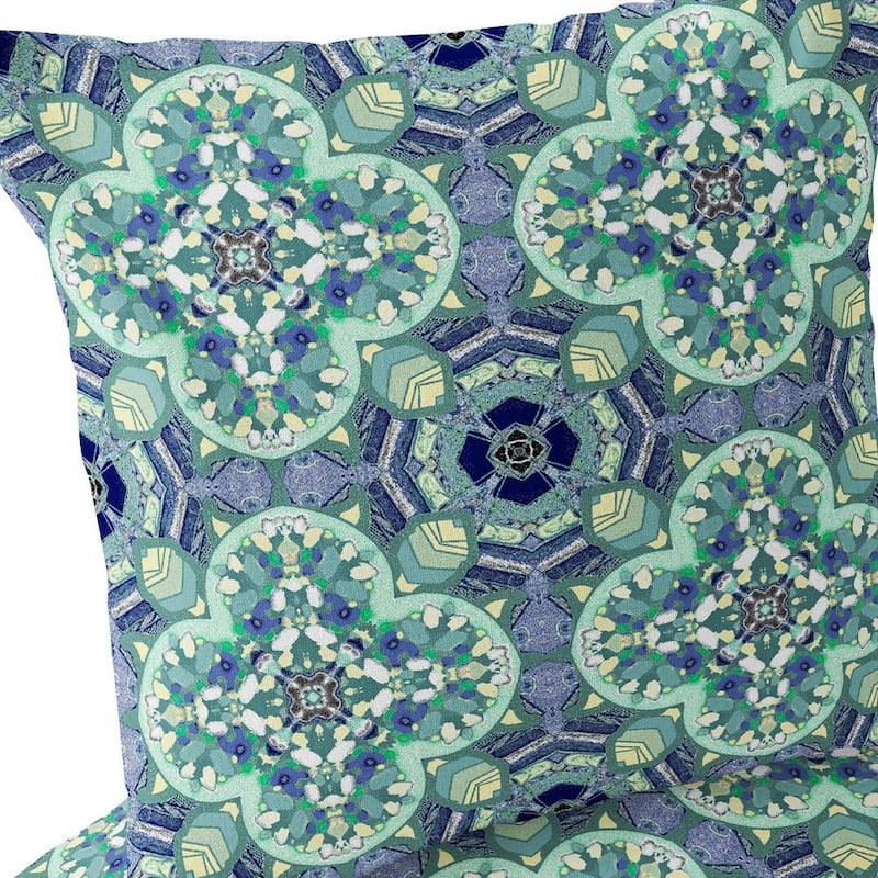 HomeRoots Set of Two 16" X 16" Blue and Green Blown Seam Floral Indoor Outdoor Throw Pillow - 16.00' X '16.00' X '5.00
