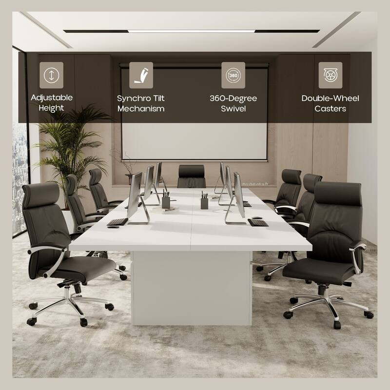 Leather Upholstered High-Back Office Chair Swivel Tilt Aluminum Frame Adjustable Conference Desk Chair for Computer