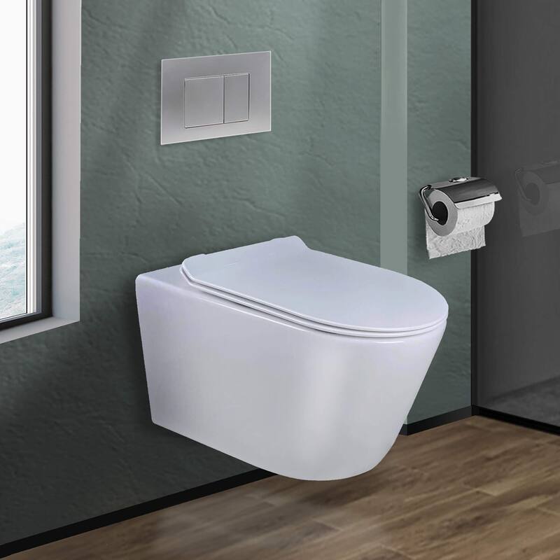 In-Wall toilet Combo Set - Toilet, Tank (2 x 4 Wall), Carrier System - Chrome Square - Push Plates (Plastic) - White Bowl