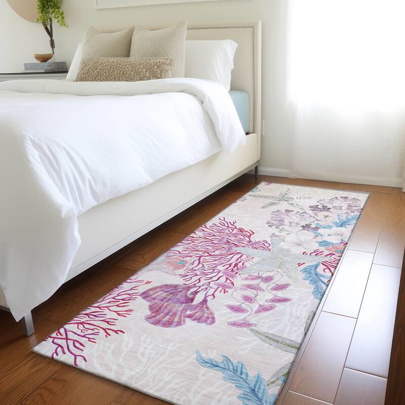 Premium Washable Super Soft Coral Starfish Coastal Mayfield Rug - Raspberry - 2' 3" x 7' 6" - Runner