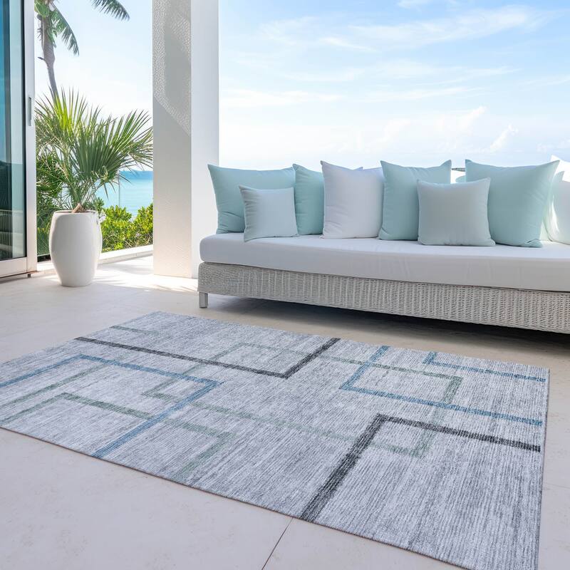 Machine Washable Indoor/ Outdoor Chantille Contemporary Geo Rug - Gray - 9' x 12'