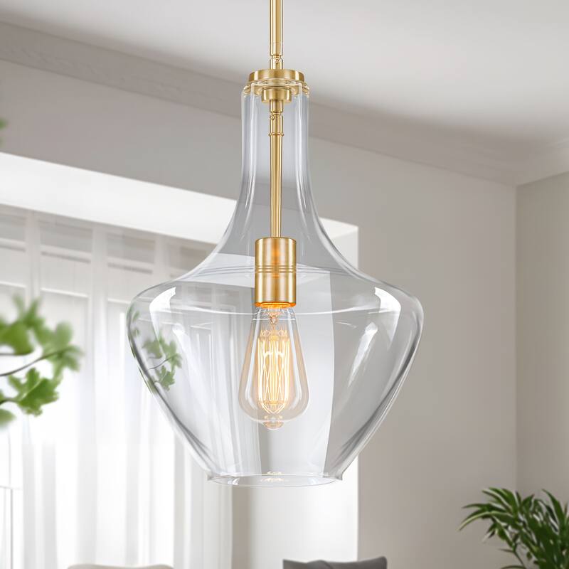 Starsky 1-light Modern Teardrop Pendant Light with Thick Clear Glass Shade - Gold