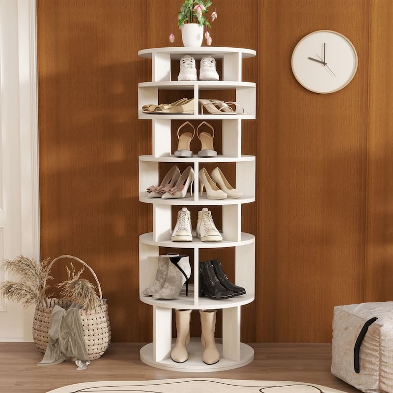 32 Pair Rotating Shoe Rack Tower - 32 Pair - White