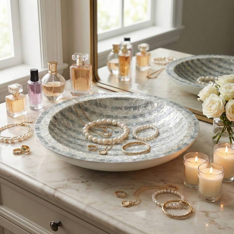 Decorative Bowl with Mosiac Inspired Finish for Home Decor - 20" - 19.75"