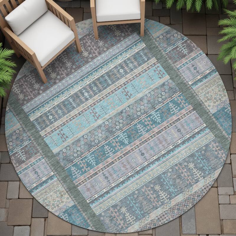 Machine Washable Indoor/Outdoor Global Kilim Chantille Rug - Teal - 8' x 8'