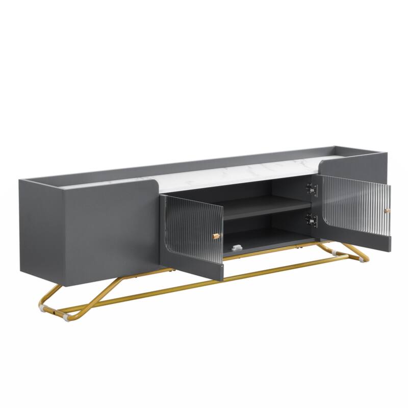 Sleek Design TV Stand with Fluted Glass, Contemporary Entertainment Center for TVs Up to 70"