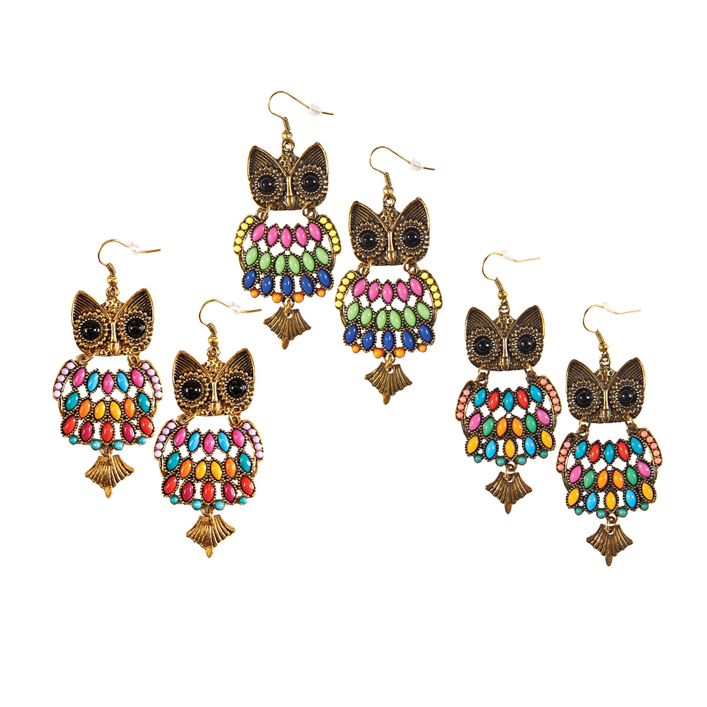 Groovy Owl Earrings A/3 - Red - Set of 3