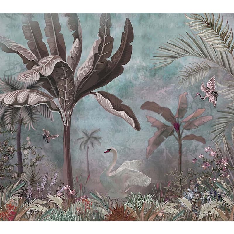 Swan and Palm Scenic Wallpaper Mural