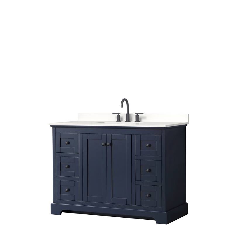 Avery 48-inch Single Vanity, Quartz Top - Dark Blue, Black Trim, White Quartz Top