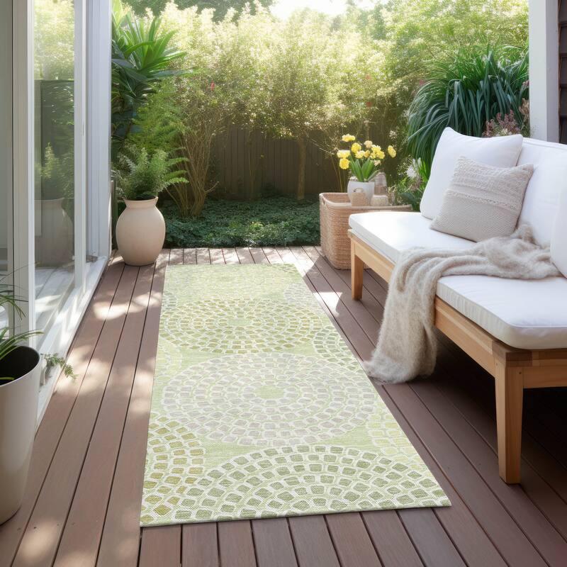 Machine Washable Indoor/ Outdoor Chantille Contemporary Geo Rug - Mint - 2'3" x 7'6"