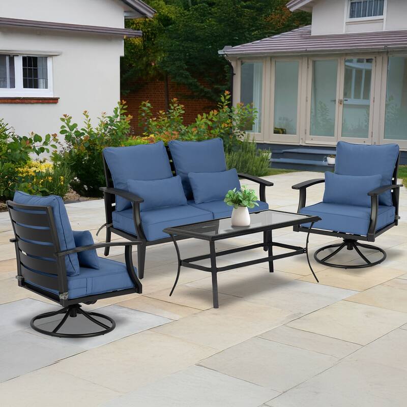 Aoodor Outdoor Deep Seat Chair Cushion Set (Set of 2 Seats, 2 Backs, 2 Pillows)