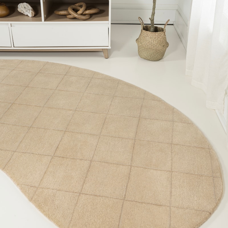 JONATHAN Y Alhambra Modern Plaid Grid Handwoven Wool Beige/Light Brown Area Rug