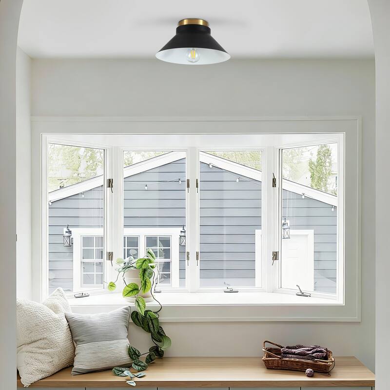 Modern Black Gold Flush Mount Ceiling Light for Hallway Stairway Foyer - Matte Black