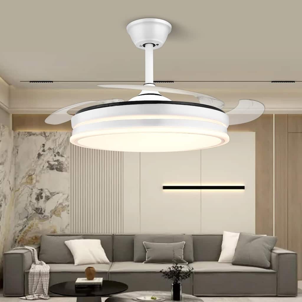 42 Inch Retractable Ceiling Fans with Lights, Modern LED Ceiling Fan Lights with Remote Control