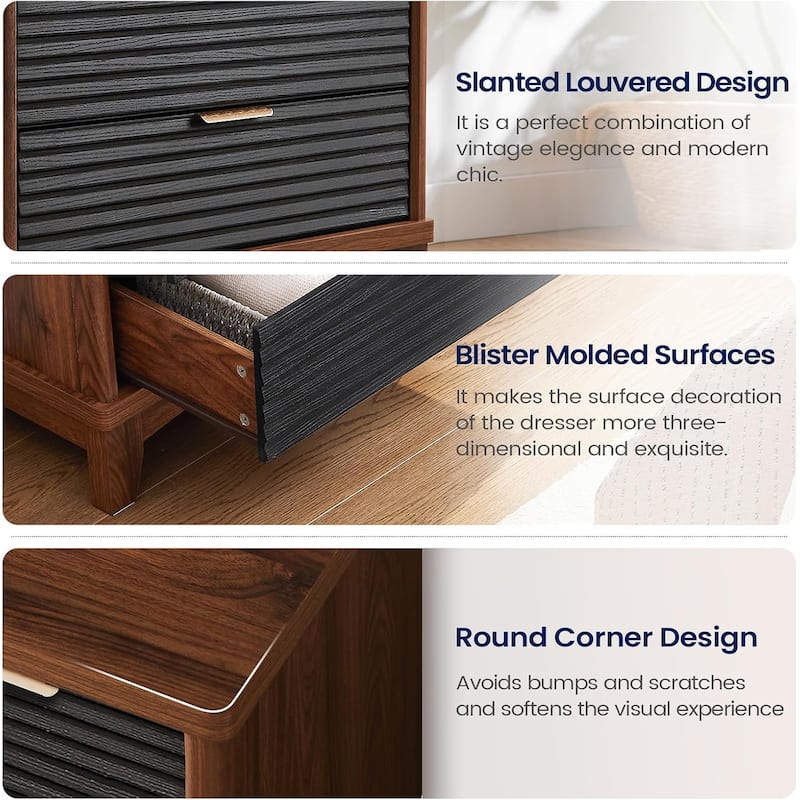 Wooden Drawers Dresser with Charging Station Dresser for Bedroom Chest of Drawers