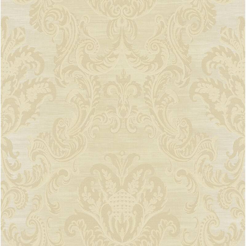 Seabrook Designs Woodcroft Damask Unpasted Wallpaper - 20.5 in. W x 33 ft. L - Metallic Oat & Almond