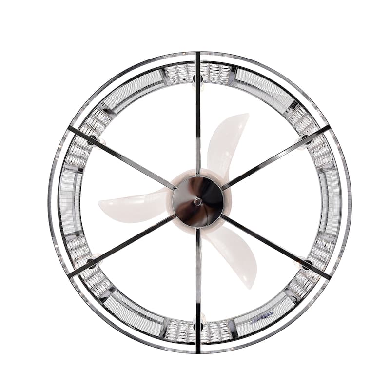 Dario Chrome Ceiling Fan 30-Inch 6-Light Metal & Crystal Drum Shade (Includes Remote)