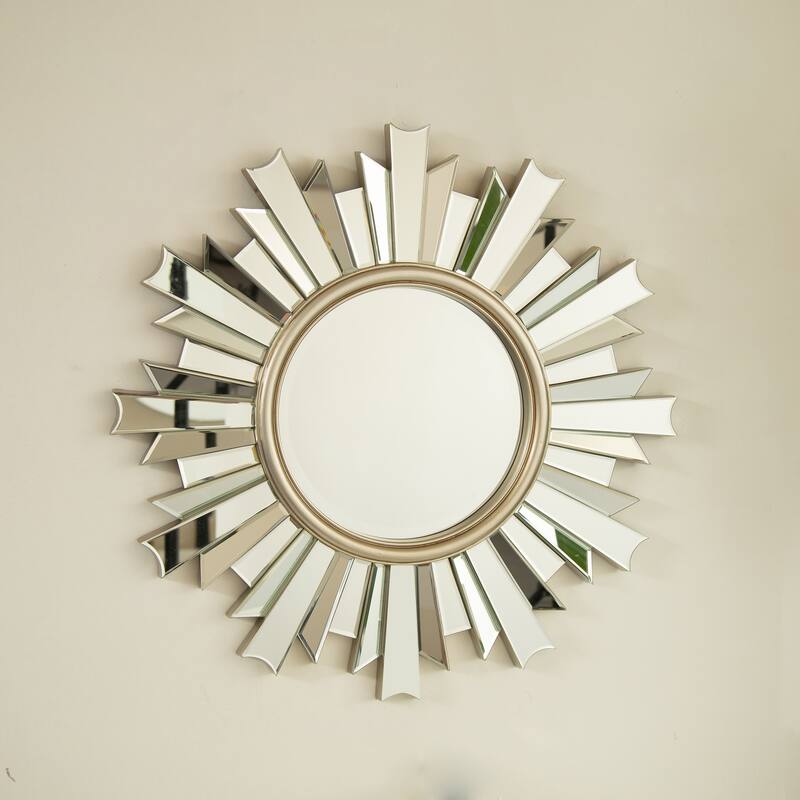HenGis Sunburst-Shape PU Art Decorative Mirror - Wall-Mounted, Bathroom, Bedroom - Silver
