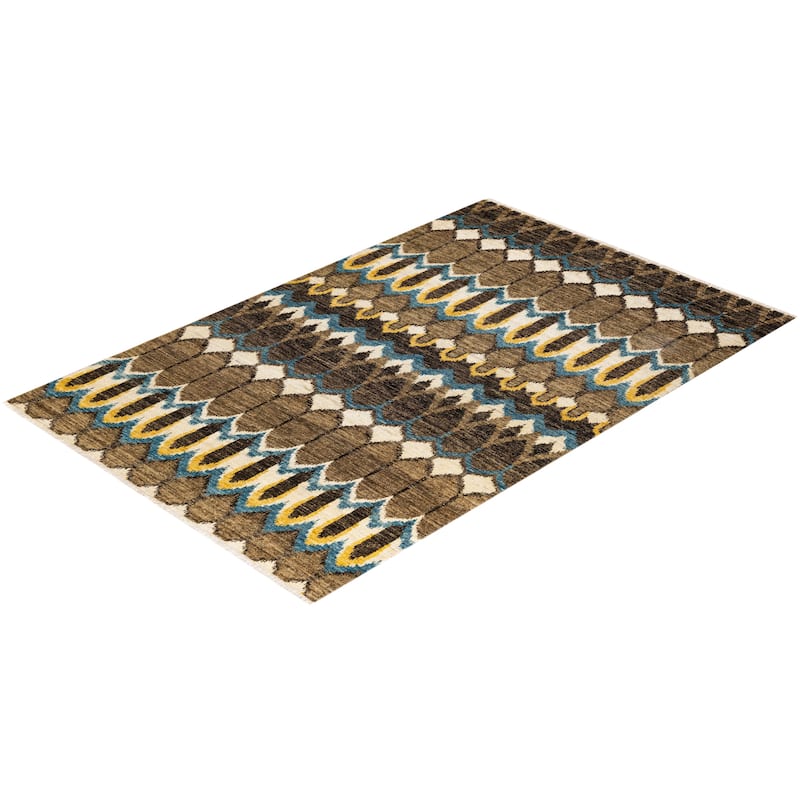 Overton Hand Knotted Wool Contemporary Ikat Green Area Rug - 6' x 9'