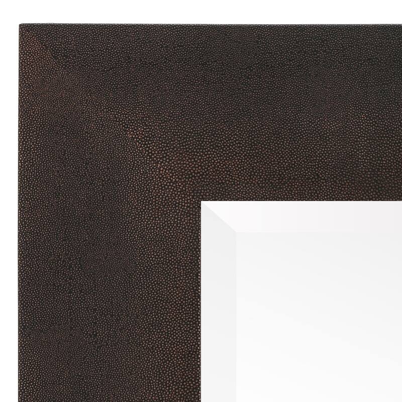 Bronze on Black Metallic Shagreen Leather Framed Beveled Mirror - 48" x 48"
