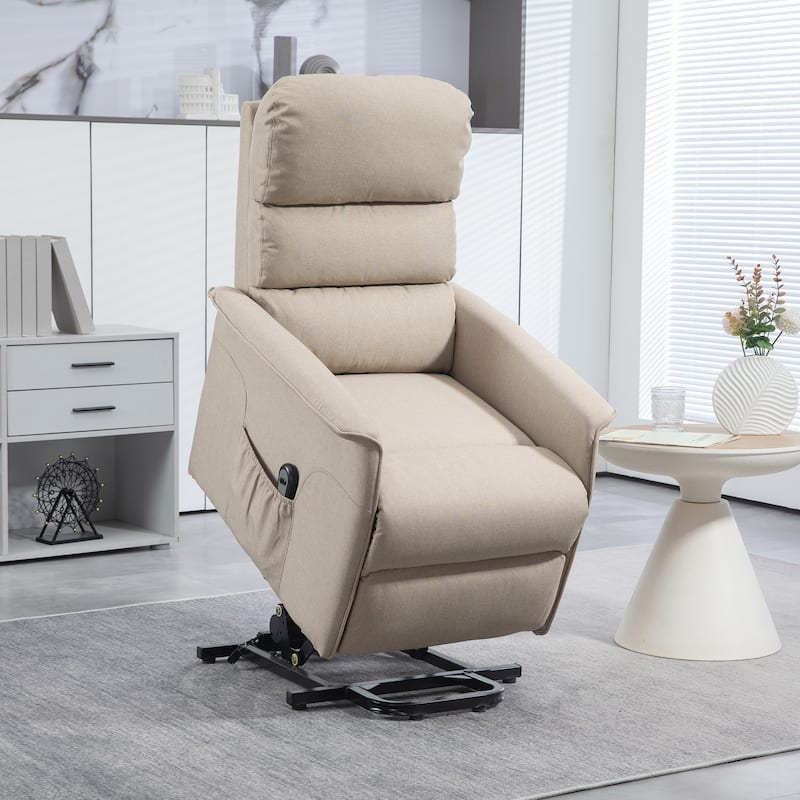 Electric Lift Recliner Chair for Seniors Adjustable Fabric Reclining Sofa with Remote and Side Pockets - Beige