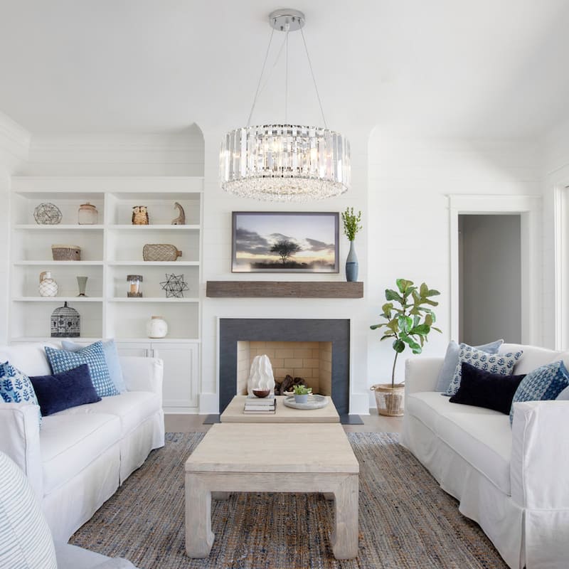 15.75 in. 5-Light Farmhouse Crystal Drum Chandelier for Dining room, Classic Semi Flush Mount Chandelier - W15.75"x H6.3"