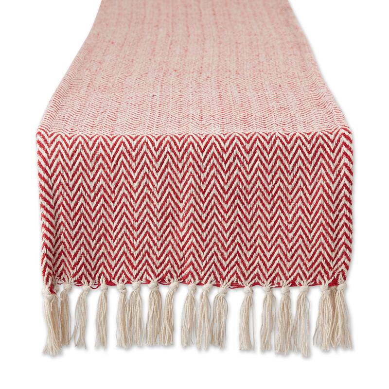 Chevron Handloom Table Runner - 15x108" - Tango Red