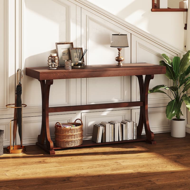 Gymax Narrow Console Table Vintage Accent Sofa Table w/ Open Storage