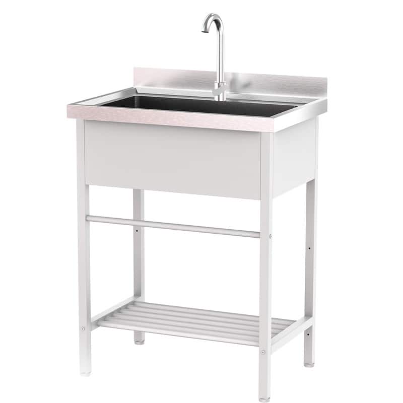 28.3 In. Freestanding Single Basin Stainless Steel Utility Sink With Shelves - Silver